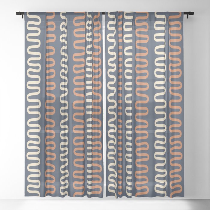 Abstract Shapes 236 in Navy Beige Orange (Snake Pattern Abstraction) Sheer Curtain