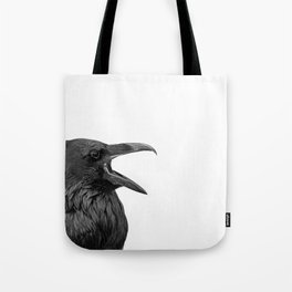 Raven - Black and White Bird Photography Tote Bag