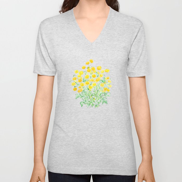 yellow florist daisy bunches watercolor  V Neck T Shirt