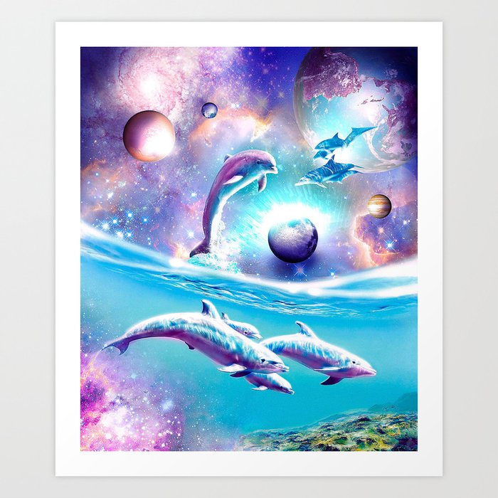 Galaxy Dolphin - Dolphins In Space Art Print by Random