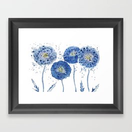 four blue dandelions watercolor Gerahmter Kunstdruck