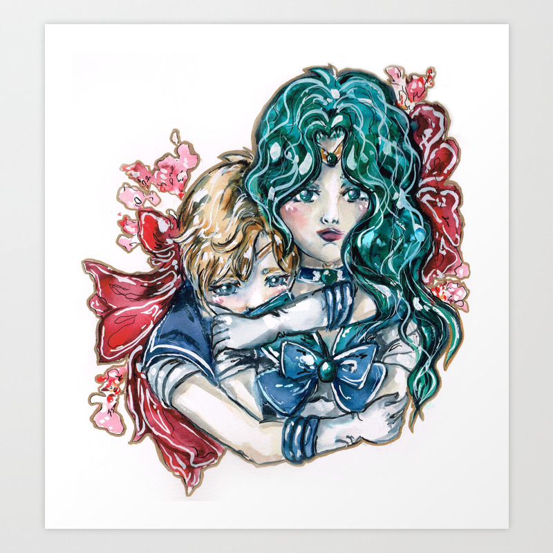 Sailor Uranus And Sailor Neptune Fan Art Watercolor Anime Art Print By Fiolettaarts | Society6