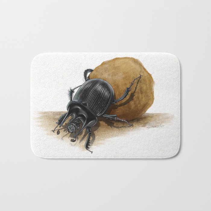 Minotaur beetle (dung beetle) scientific illustration art print Bath Mat