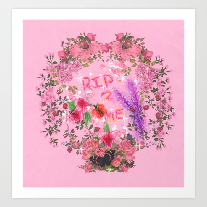 RIP 2 ME - Glitchy Floral Wreath Drawing Art Print