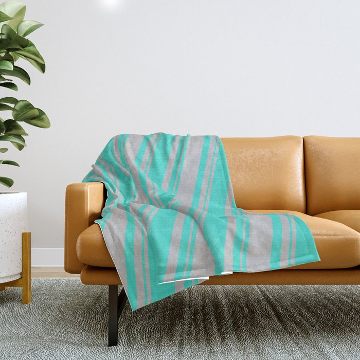 Turquoise and Grey Colored Stripes Pattern Throw Blanket