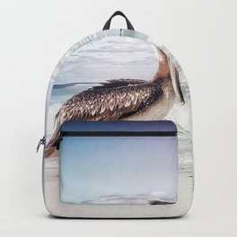 Pelican Backpack | Digital, Sky, Wavs, Photo, Animal, Pelican, Cuba, Sand, Summer, Sea 