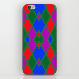 Argyle Pattern Using Red Green Blue and Purple Diamonds Outlined in Green Lines iPhone Skin