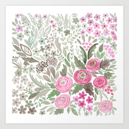 Watercolor . Pink summer . Art Print