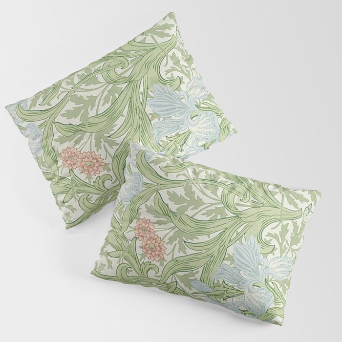 William Morris Green And Blue Iris Pattern Pillow Sham