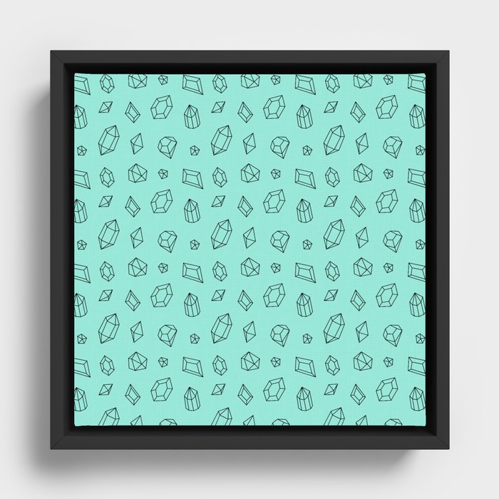 Seafoam and Black Gems Pattern Framed Canvas