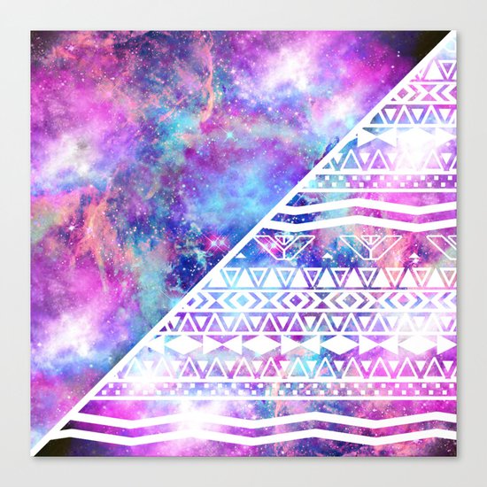 Girly Purple Pink Nebula Space White Tribal Aztec Canvas Print
