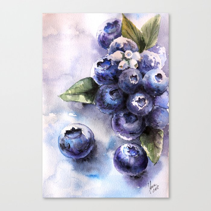 Watercolor Blueberries - Food Art Canvas Print