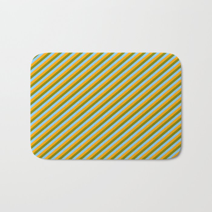 Green, Light Sky Blue, and Orange Colored Pattern of Stripes Bath Mat