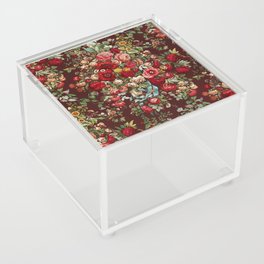 CHINTZ RED FLORAL PATTER WITH BLUE RIBBON. Acrylic Box