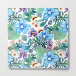 Floral Pattern Metal Print | Spring, Pattern, Wild, Orchid, Flower, Tropical, Blue, Earth, Life, Floral 