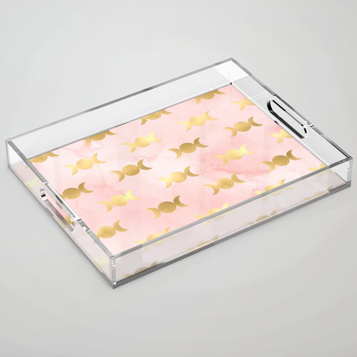 celestial moon in pink and gold Acrylic Tray