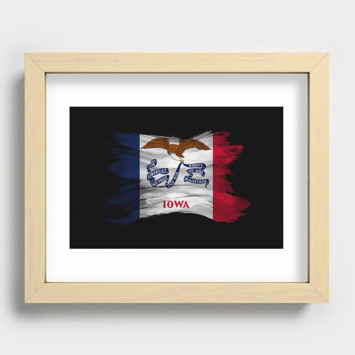 Iowa state flag brush stroke, Iowa flag background Recessed Framed Print