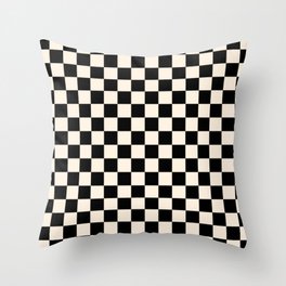 Checkerboard Mini Check Pattern in Black and Almond Cream Throw Pillow