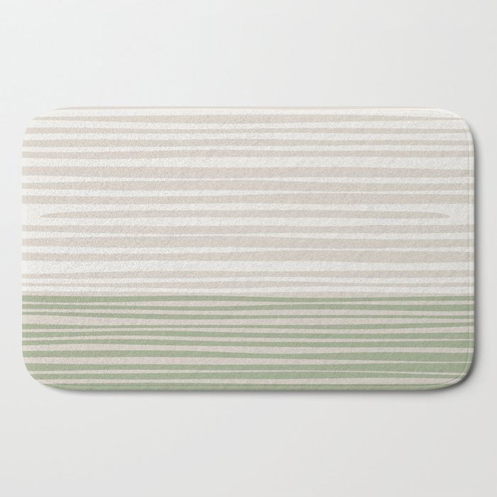 Fine Striped Pattern Vertical in Sage Green, Gray, Beige, and Cream Bath Mat  by Kierkegaard Design Studio