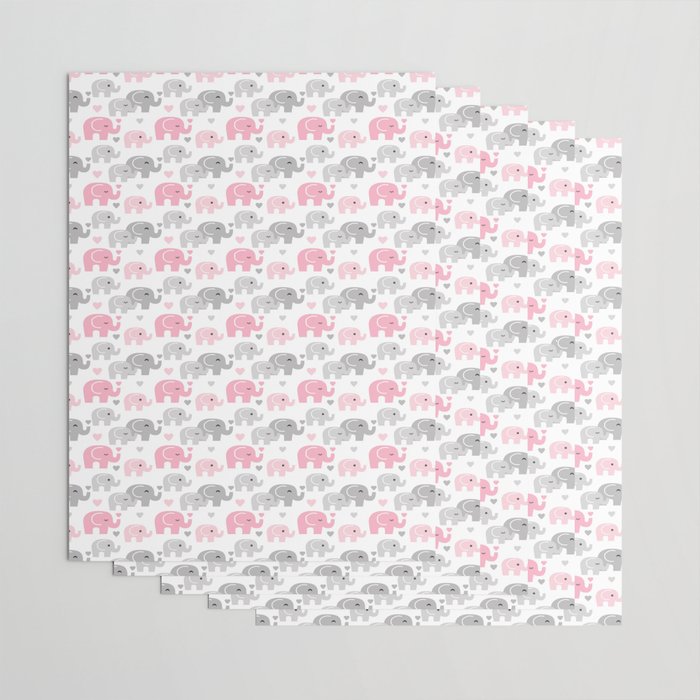 Pink Gray Elephant Baby Girl Nursery Wrapping Paper by