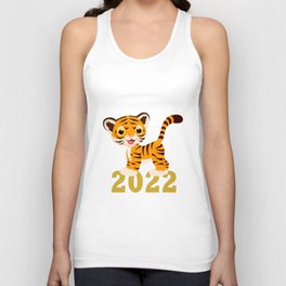 Happy New Year 2022 With Funny Tiger Cub Unisex Tank Top