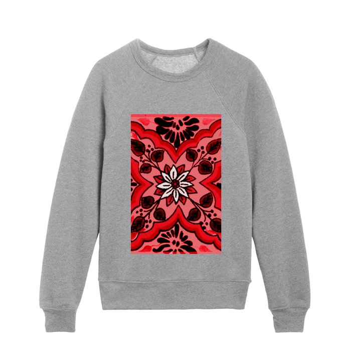 talavera mexican tile in red Kids Crewneck