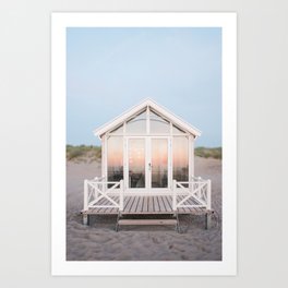 Beach house with reflecting sunset | The Hague, Netherlands | Pastel colors wall art print photography Art Print