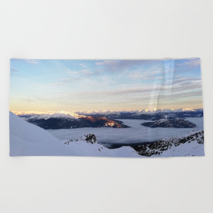 Morning Light Sweeping Mountain Peaks Above Sea Of Clouds Beach Towel By Viivaniina