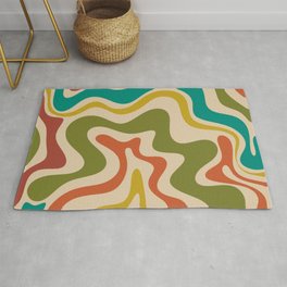 Liquid Swirl Retro Abstract Pattern in Mid Mod Colours on Beige Area & Throw Rug