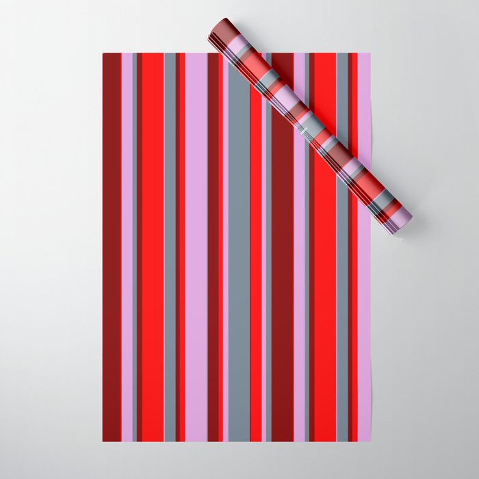 Plum, Slate Gray, Maroon, and Red Colored Lines Pattern Wrapping Paper