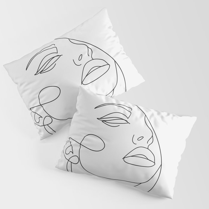 Woman In One Line Gray Background Pillow Sham