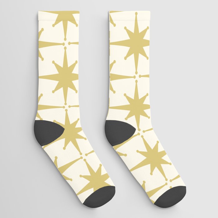 Midcentury Modern Atomic Starburst Pattern in Retro Gold and Cream Tones Socks