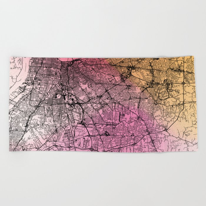 colorful Louisville city map Beach Towel