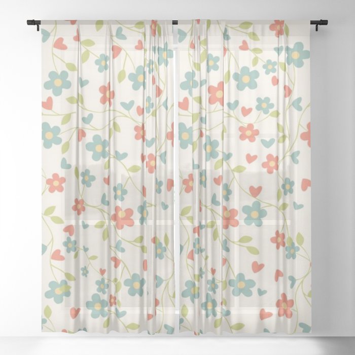 Retro Floral 1 Sheer Curtain