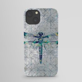 Gemstone Dragonfly on sacred geometry pattern iPhone Case