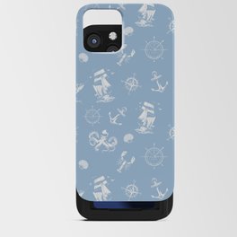 Pale Blue And White Silhouettes Of Vintage Nautical Pattern iPhone Card Case