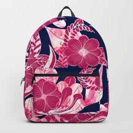 Artsy Modern Fuschia Navy Acrylic Floral Leaves Backpack | Artistic, Patterns, Leaves, Curated, Blush, Artsy, Pretty, Floral, Acrylic, Illustrations 