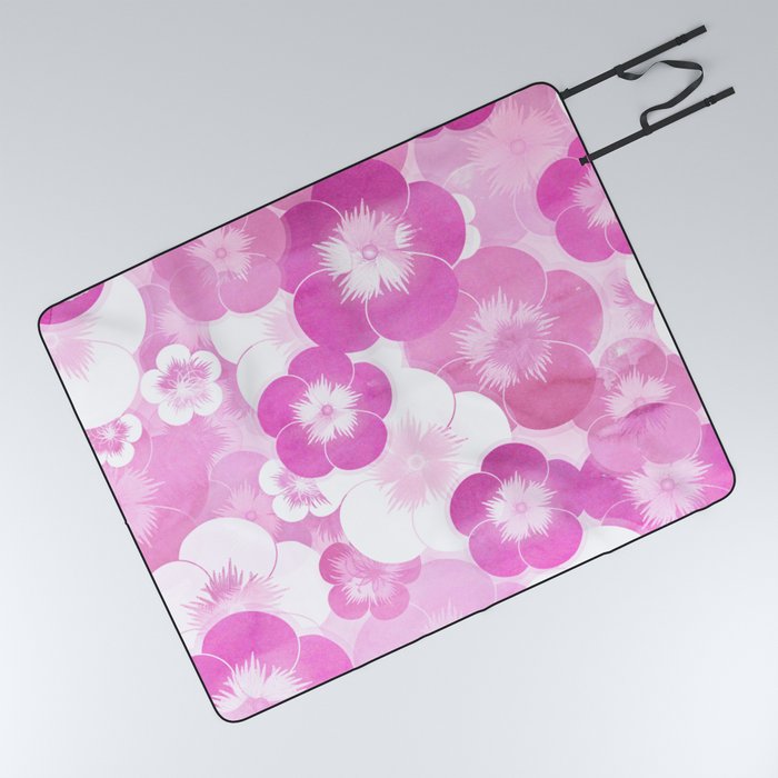 Retro white magenta pink watercolor floral Picnic Blanket