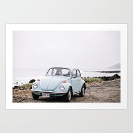 Beetle Retro car by the sea Oahu Hawaii Vintage Landscape Travel Photography Wall Art  Art Print