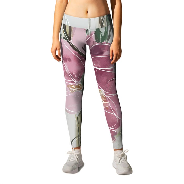 Watercolor Flower with Lineart Leggings