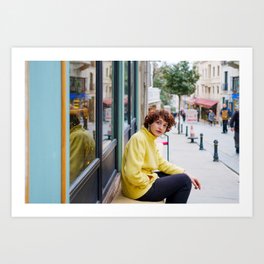 Beautiful lady in yellow smoking a cigarette on Istiklal Caddesi, Istanbul - Street photography Art Print