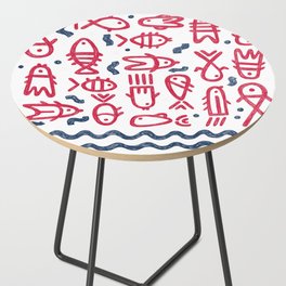 Hand drawn sketched fish, wave pattern Side Table