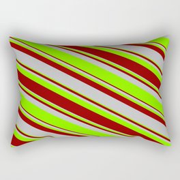 [ Thumbnail: Dark Red, Grey & Chartreuse Colored Lined/Striped Pattern Rectangular Pillow ]