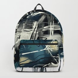 Keep It Moving - Abstract Action Painting / painterly movement / black and white with teal and sand Backpack