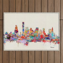 Boston city watercolor Outdoor Rug