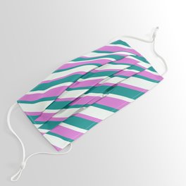 [ Thumbnail: Orchid, Dark Cyan, and Mint Cream Colored Striped/Lined Pattern Face Mask ]