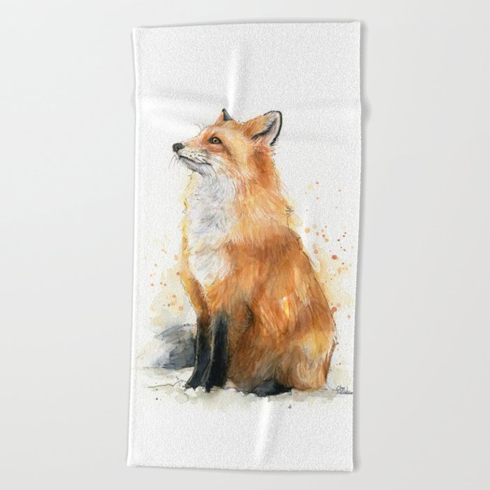 Fox Watercolor Red Fox Painting Beach Towel
