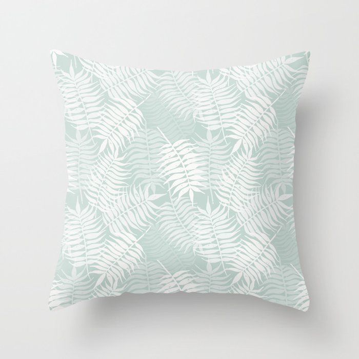 Palm Leaves . Soft Aqua Throw Pillow