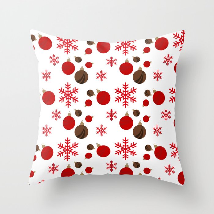 Christmas Ornaments in White and Red Throw Pillow