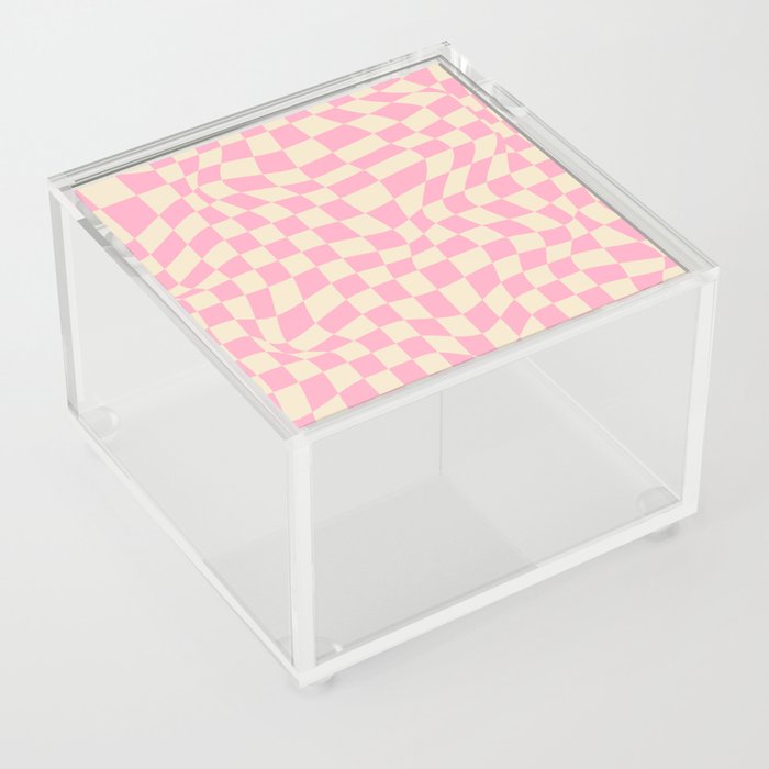 70s Trippy Grid Retro Pattern in Pink & Beige Acrylic Box